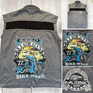 2017 Sturgis Bike Week Black Hills Frayed Fringe Cutoff Gray Biker Vest Men XL